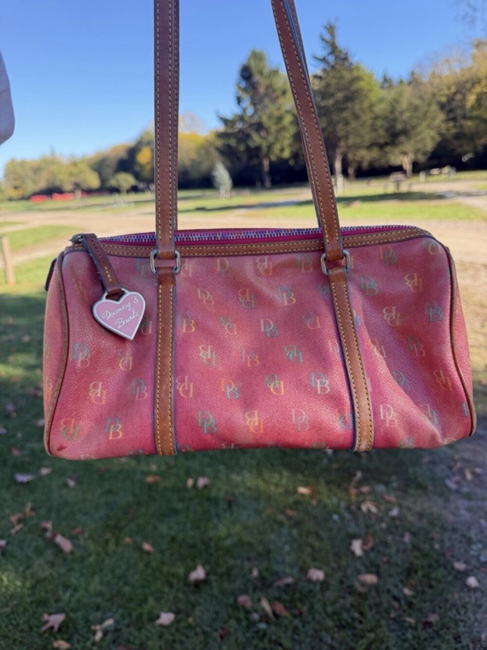 Dooney & Bourke Y2K Vintage Pink multicolor logo barrel satchel coquette retro